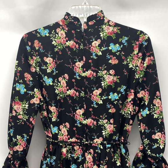 Modcloth Floral Midi Dress - Black and Pink - Picture 5 of 6